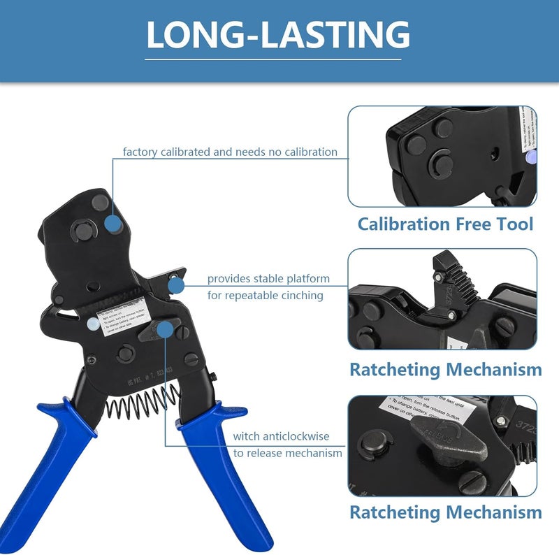 GUOFIS PEX Ratchet Cinch Clamp Tool for Stainless Steel Clamp Rings, One-Hand Ratchet Design Crimper Tool from 3/8", 1/2", 3/4", 5/8" and 1", ASTM2098 - Image 3